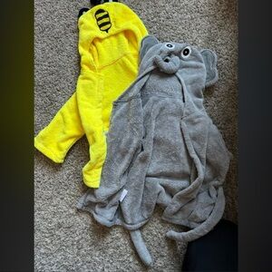 Kids Animal Hooded Bath Towels - Yellow Bee & Gray Elephant